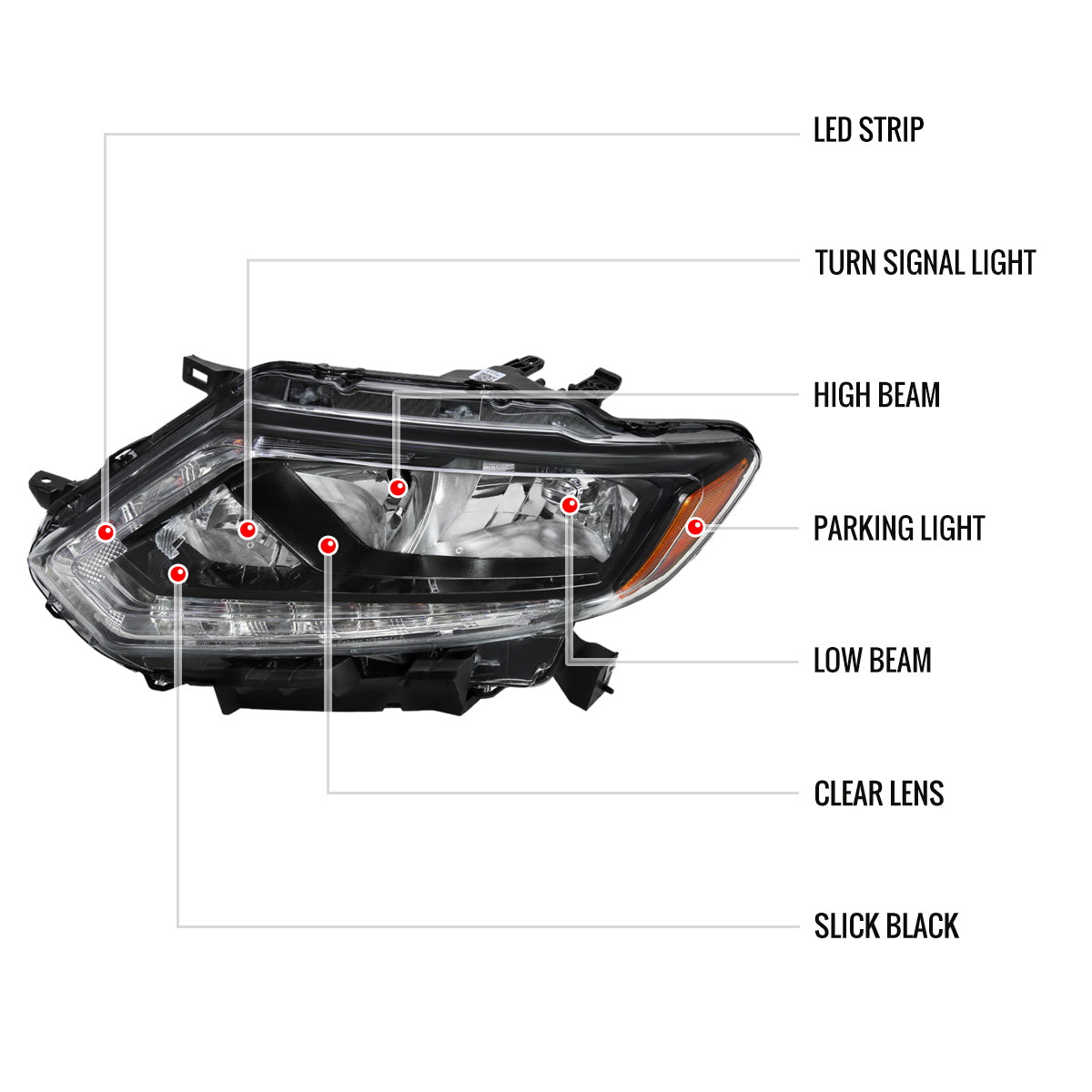 Spec-D Nissan Rogue Strip OE 14-2016 black headlights