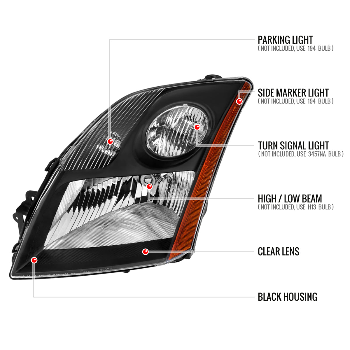 Spec-D 2007-2009 Nissan Sentra OE Style with Amber Reflector Black Headlights