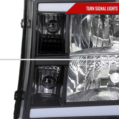 Spec-D 2007-2013 GMC Sierra 1500/2500/3500 LED Bar OE Style Black Headlights