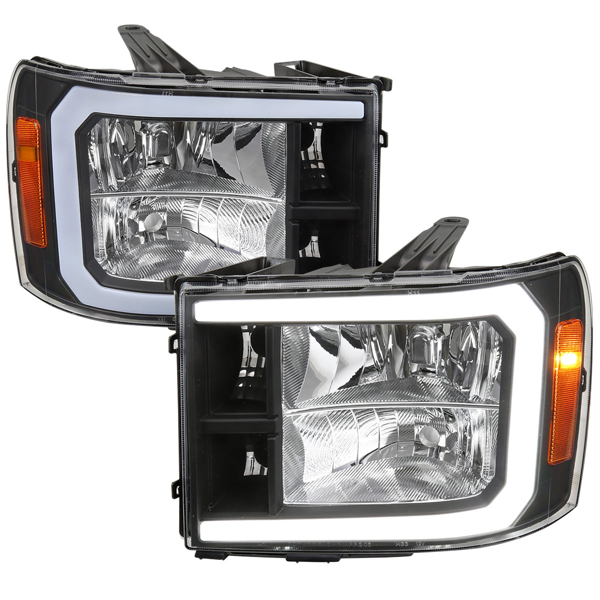 Spec-D 2007-2013 GMC Sierra 1500/2500/3500 LED Bar OE Style Black Headlights