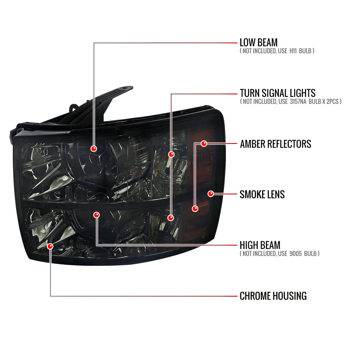 Spec-D Chavy Silverado 2500HD 3500HD 09 smoked headlights