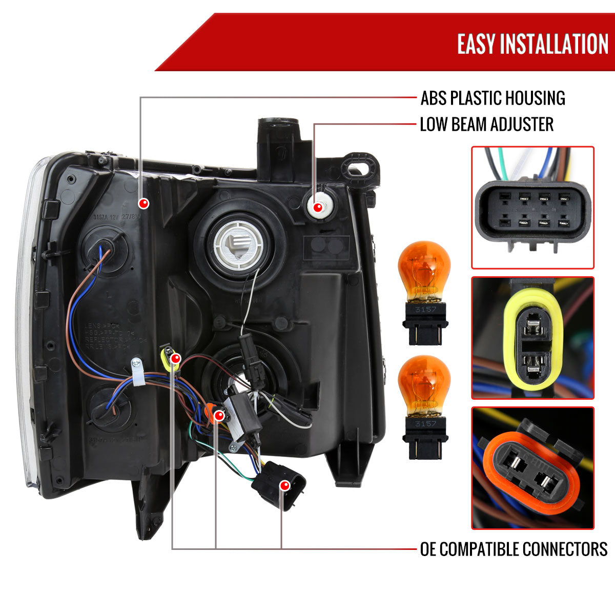 Spec-D 2007-2013 Chevrolet Silverado 1500/ 2007-2014 Silverado 2500HD 3500HD LED OE Style w/ Amber Reflector Black Headlights