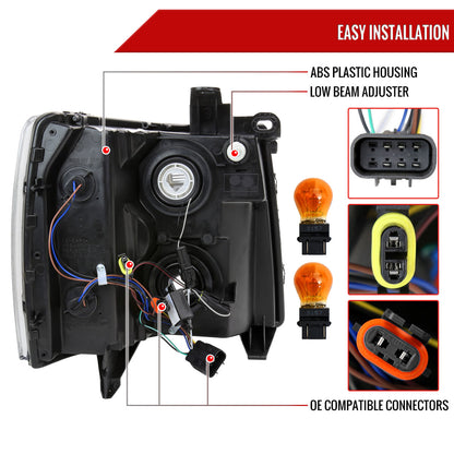 Spec-D 2007-2013 Chevrolet Silverado 1500/ 2007-2014 Silverado 2500HD 3500HD LED OE Style w/ Amber Reflector Black Headlights