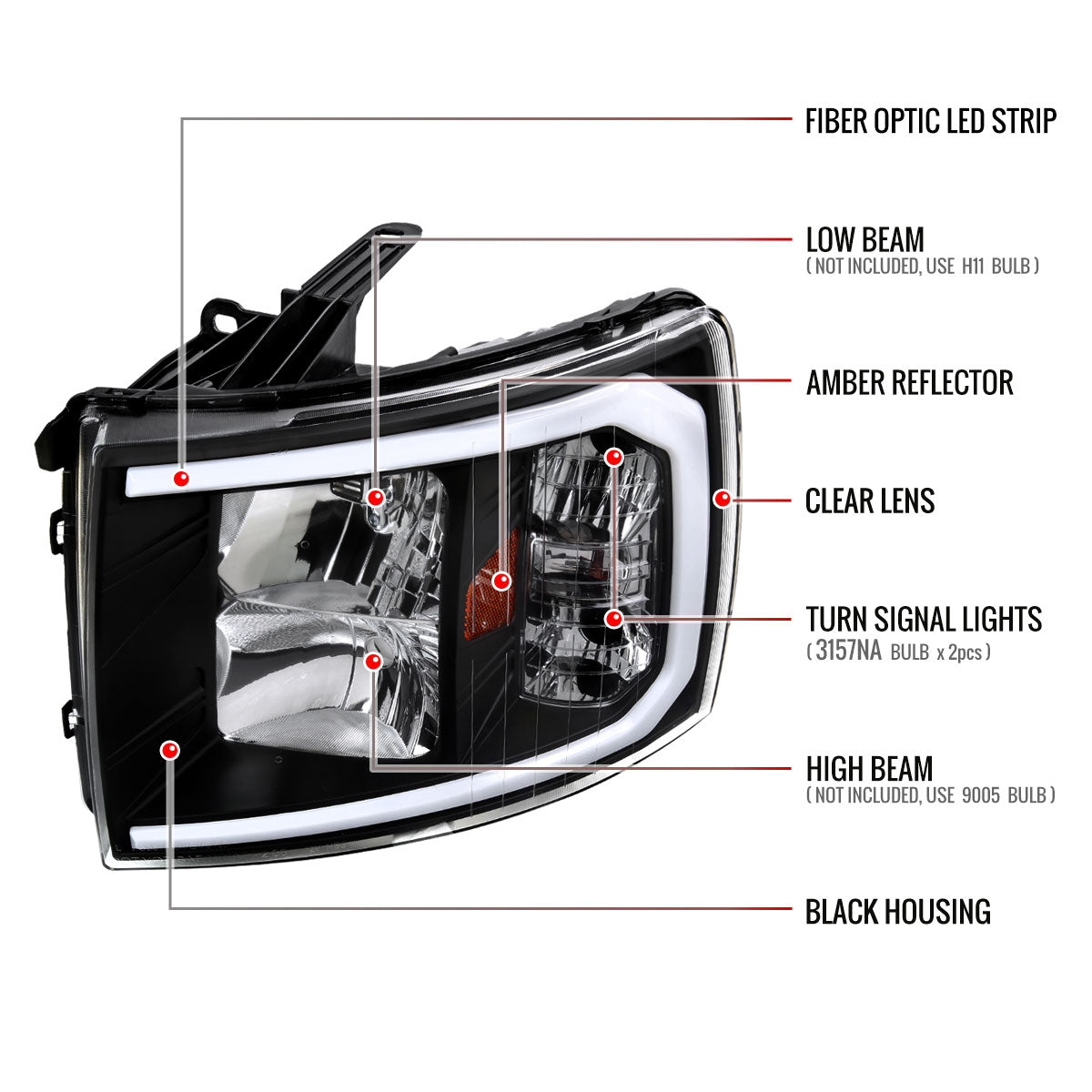 Spec-D 2007-2013 Chevrolet Silverado 1500/ 2007-2014 Silverado 2500HD 3500HD LED OE Style w/ Amber Reflector Black Headlights