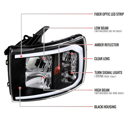 Spec-D 2007-2013 Chevrolet Silverado 1500/ 2007-2014 Silverado 2500HD 3500HD LED OE Style w/ Amber Reflector Black Headlights