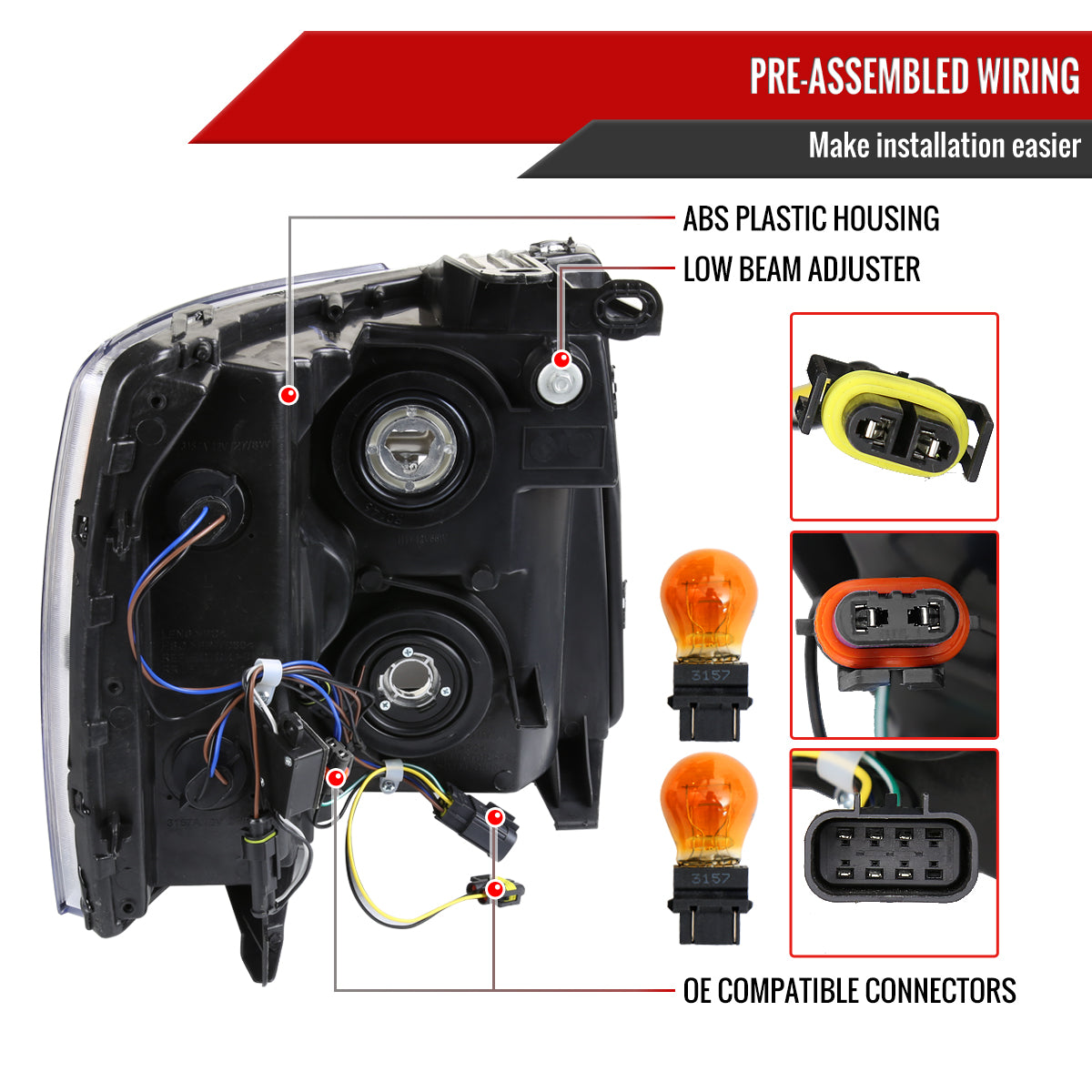 Spec-D 2007-2013 Chevrolet Silverado 1500/ 2007-2014 Silverado 2500HD 3500HD LED Bar OE Style w/ Amber Reflector Black Headlights