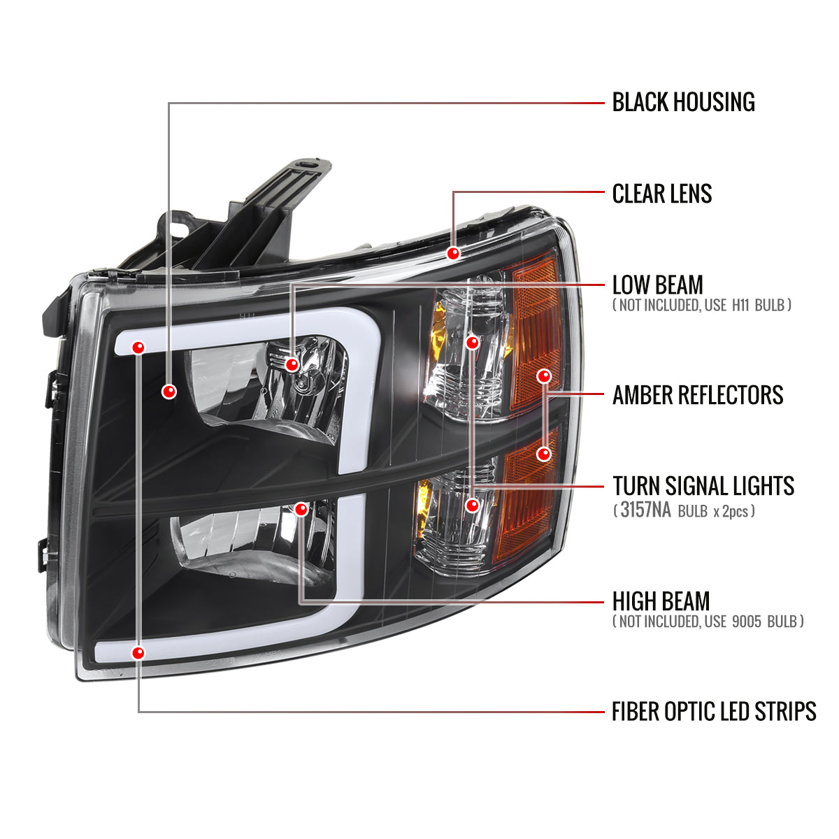 Spec-D Silverado 2500HD 3500HD 09 black LED Bar headlights