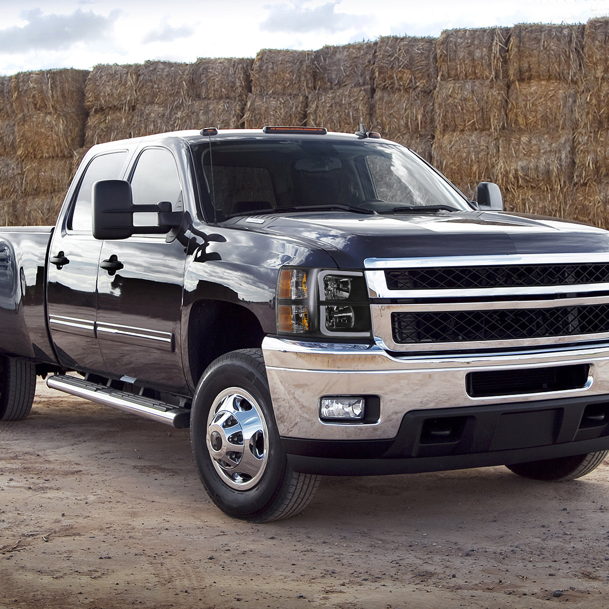 Spec-D 2007-2013 Chevrolet Silverado 1500/ 2007-2014 Silverado 2500HD 3500HD LED Bar OE Style w/ Amber Reflector Black Headlights