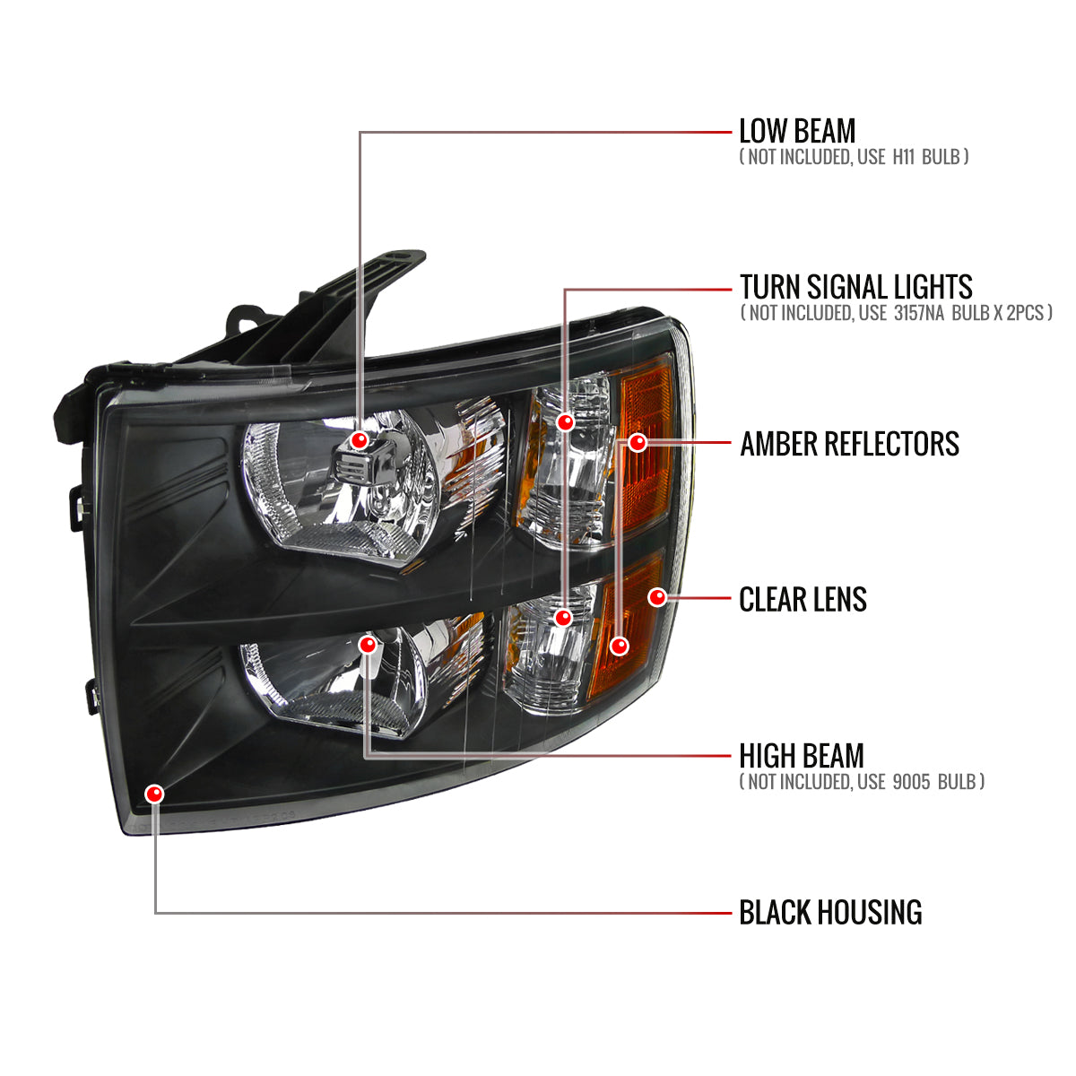 Spec-D 2007-2013 Chevrolet Silverado 1500/ 2007-2014 Silverado 2500HD 3500HD OE Style Black Headlights