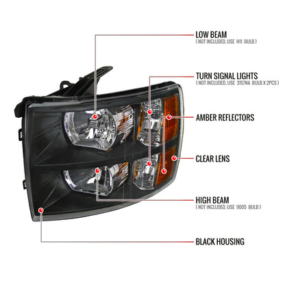 Spec-D 2007-2013 Chevrolet Silverado 1500/ 2007-2014 Silverado 2500HD 3500HD OE Style Black Headlights