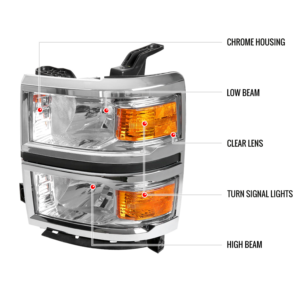 Spec-D Chevy Silverado OE 14 chrome headlights
