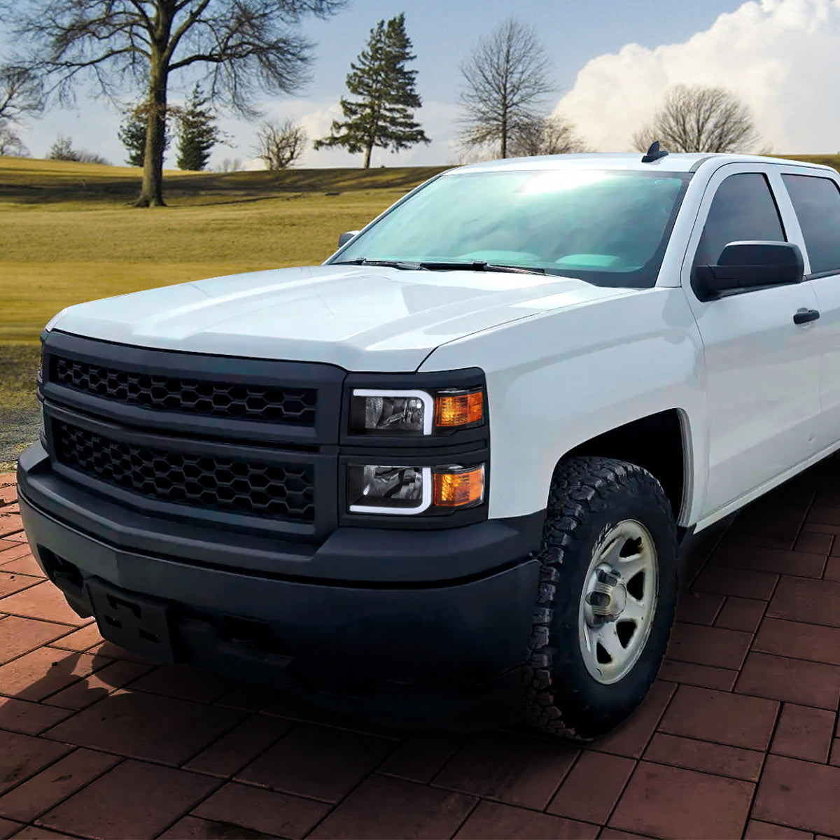 Spec-D 14 Chevy Silverado OE black headlights