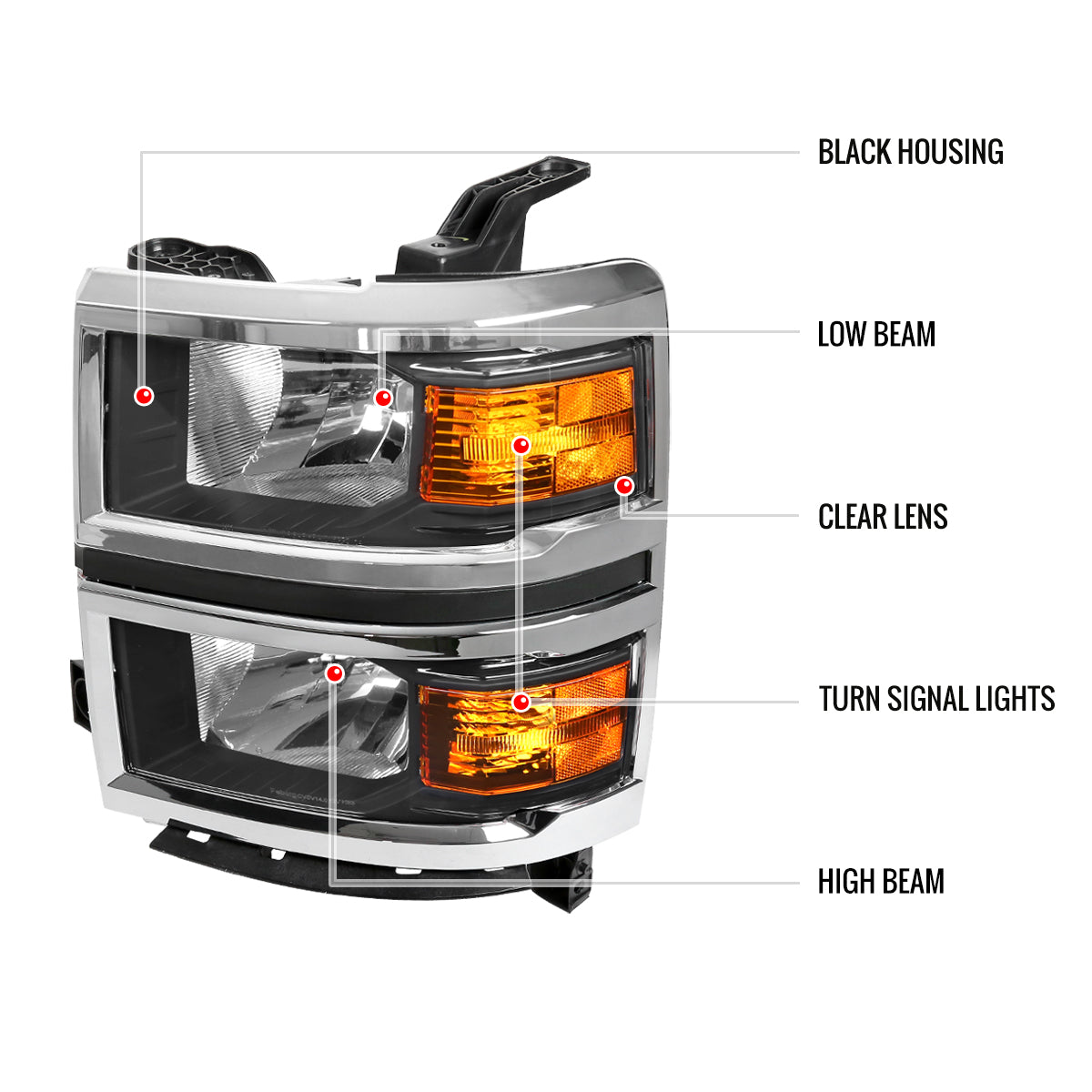 Spec-D Chevy Silverado Factory 14 black headlights