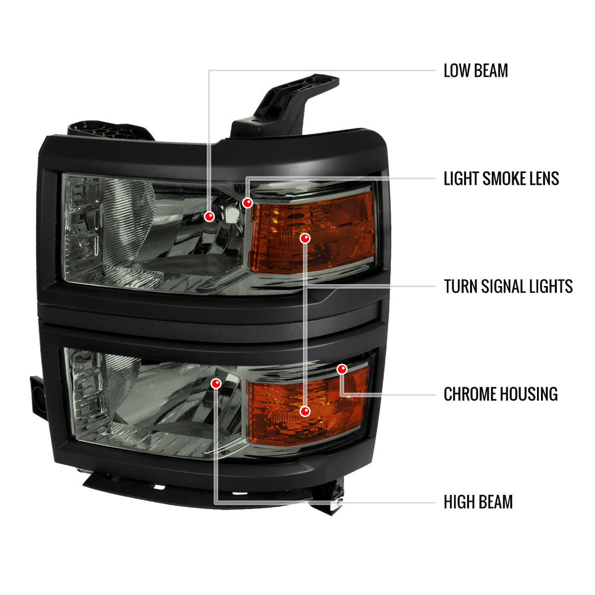 Spec-D Silverado OE Blk Trim 14 chrome headlights