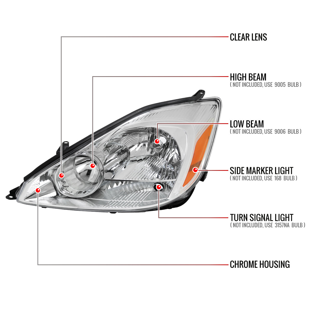 Spec-D Sienna OE Amber 04 chrome headlights