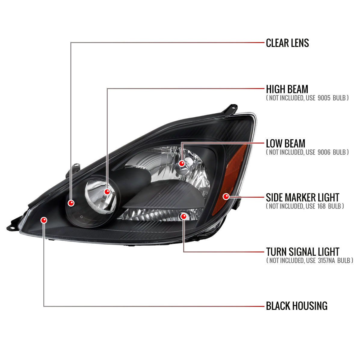 Spec-D 2004-2005 Toyota Sienna OE Style w/ Amber Reflector Black Headlights