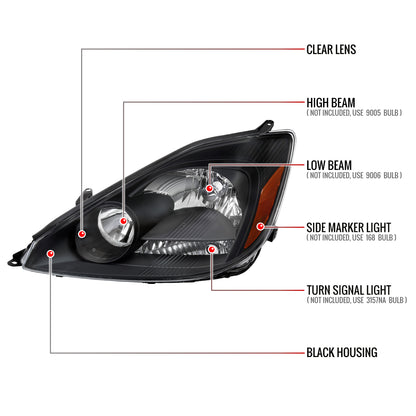 Spec-D 2004-2005 Toyota Sienna OE Style w/ Amber Reflector Black Headlights