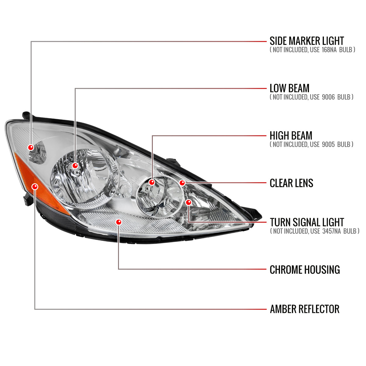 Spec-D Sienna OE Passenger Right 08 chrome passenger-side headlights