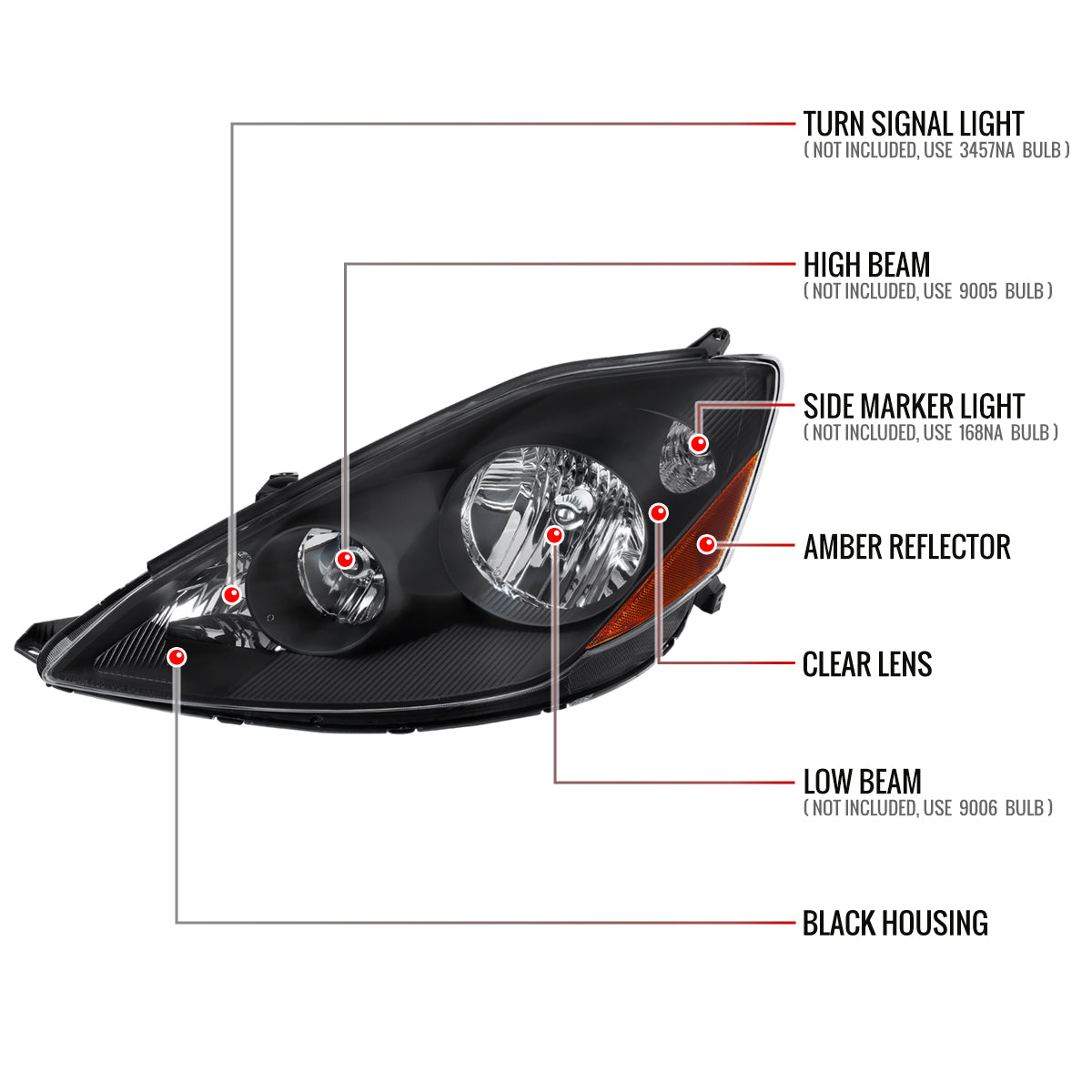 Spec-D 2006-2010 Toyota Sienna OE Style w/ Amber Reflector Black Headlights