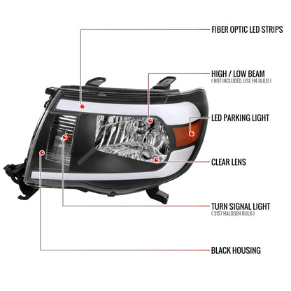 Spec-D 2005-2011 Toyota Tacoma LED Bar OE Style Black Headlights