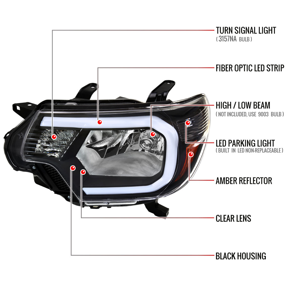 Spec-D Tacoma OE Amber Reflector 14 black headlights