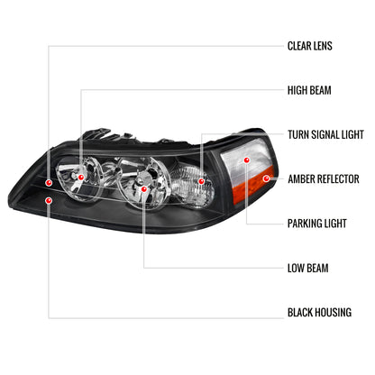Spec-D 2005-2011 Lincoln Town Car OE Style Black Headlights