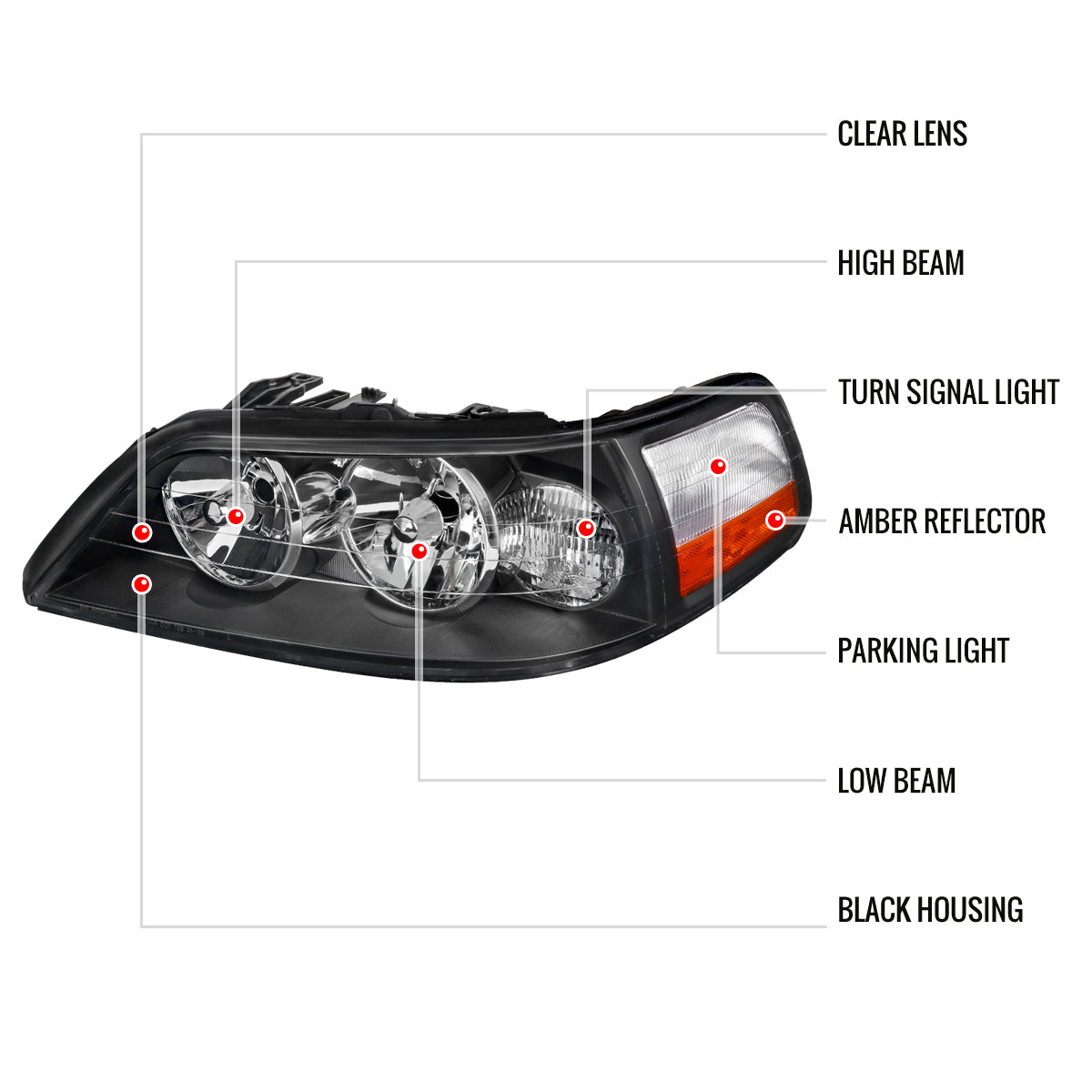 Spec-D Lincoln Town Car Factory 07 black headlights