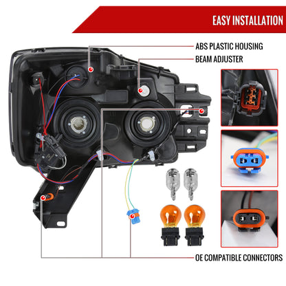Spec-D 2004-2015 Nissan Titan / 2004-2007 Armada LED Bar Factory Black Headlights