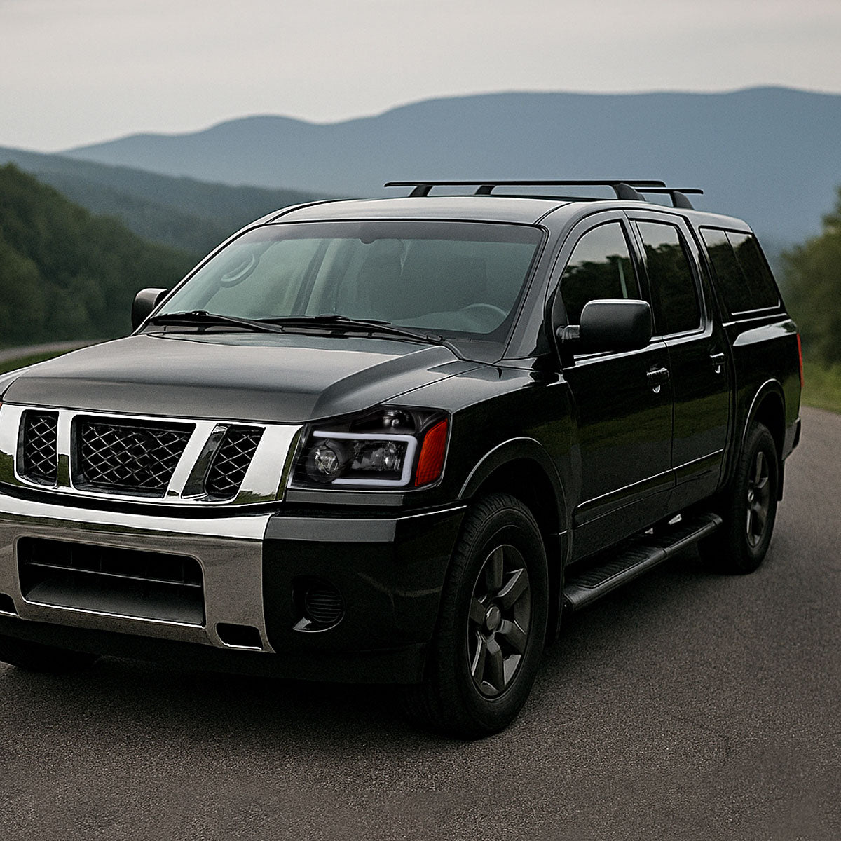 Spec-D 2004-2015 Nissan Titan / 2004-2007 Armada LED Bar Factory Black Headlights