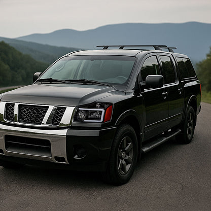 Spec-D 2004-2015 Nissan Titan / 2004-2007 Armada LED Bar Factory Black Headlights