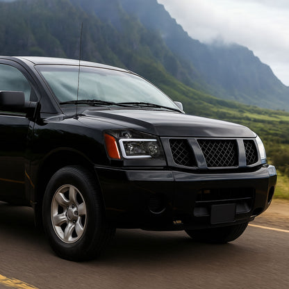 Spec-D 2004-2015 Nissan Titan / 2004-2007 Armada LED Bar Factory Black Headlights