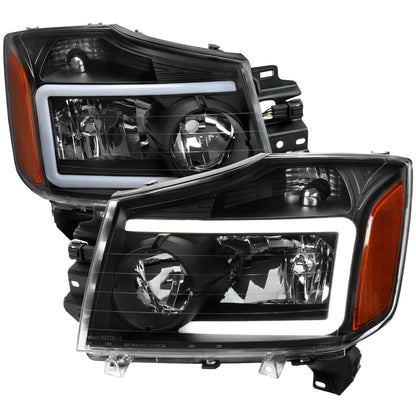 Spec-D 2004-2015 Nissan Titan / 2004-2007 Armada LED Bar Factory Black Headlights