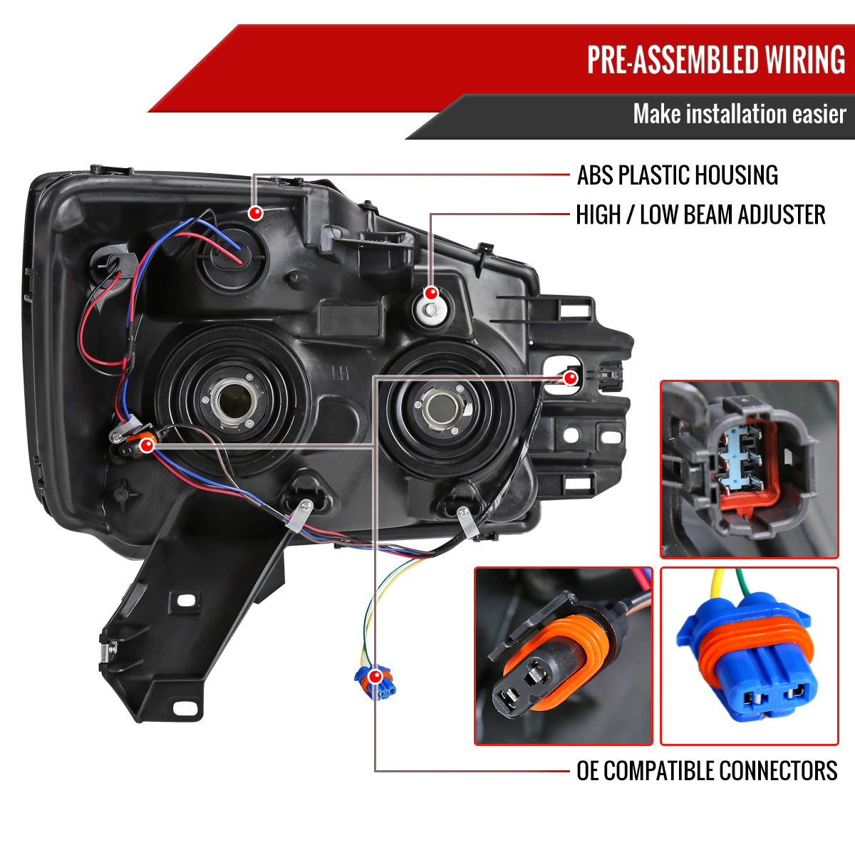 Spec-D 2004-2015 Nissan Titan/ 2004-2007 Armada OE Style w/ Amber Reflectors Black Headlights