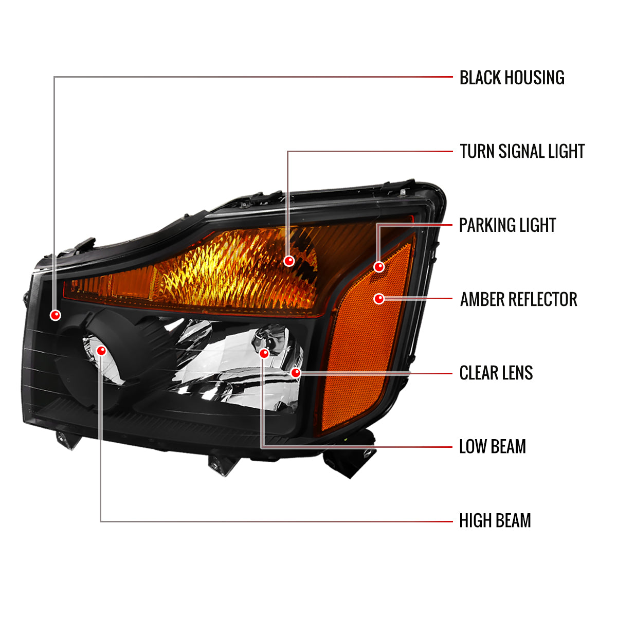 Spec-D 2004-2015 Nissan Titan/ 2004-2007 Armada OE Style w/ Amber Reflectors Black Headlights