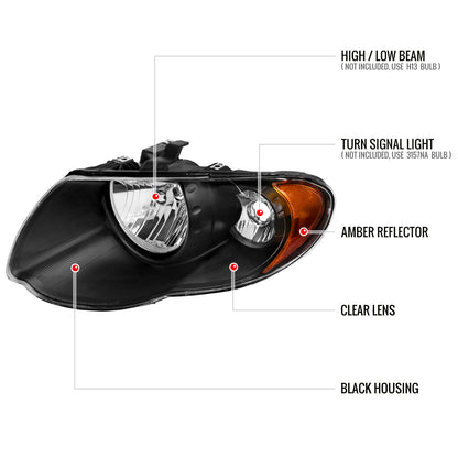 Spec-D 2005-2007 Chrysler Town & Country OE Style Replacement Black Headlights