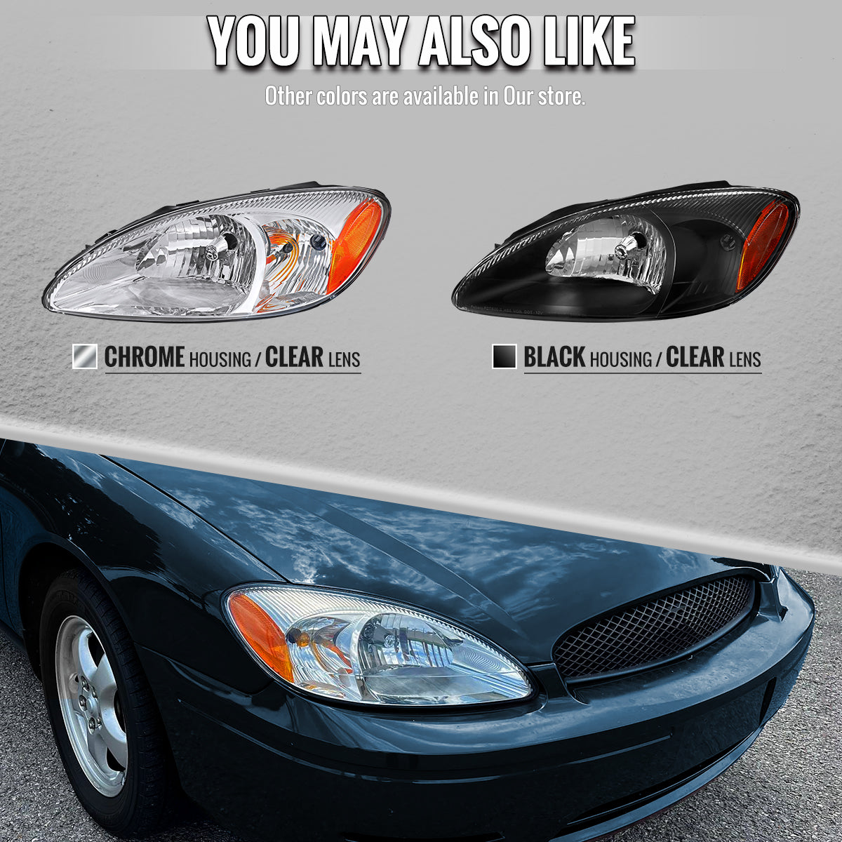 Replace worn Taurus 00-07 headlights with Spec-D chrome housing clear lens