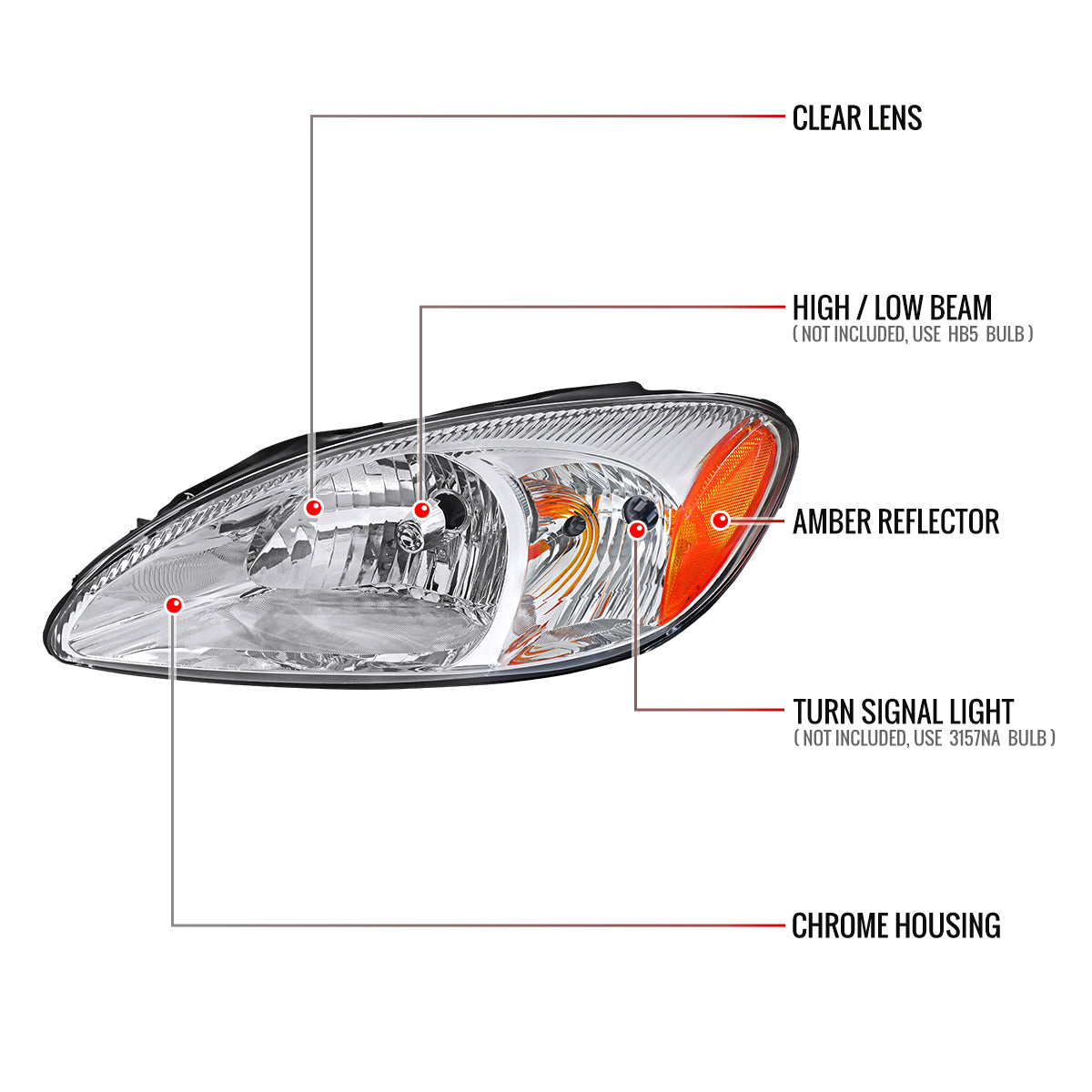 Spec-D 00-07 Taurus headlamp assembly chrome housing clear lens pair