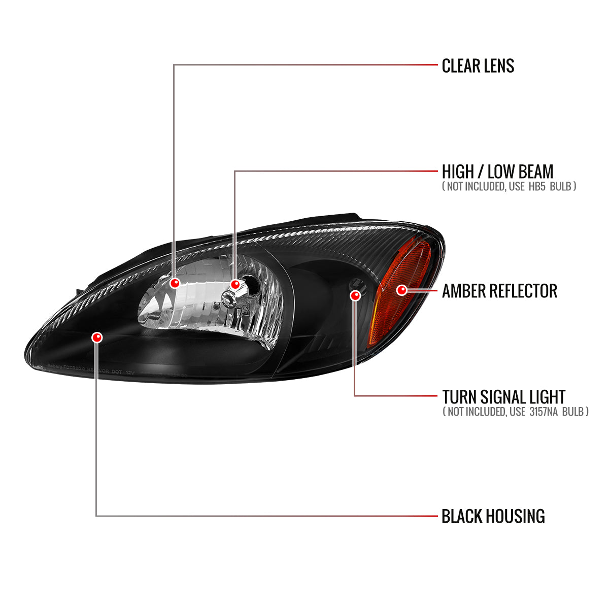 Spec-D 00-07 Taurus headlamp assembly black housing clear lens pair