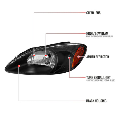 Spec-D 00-07 Taurus headlamp assembly black housing clear lens pair