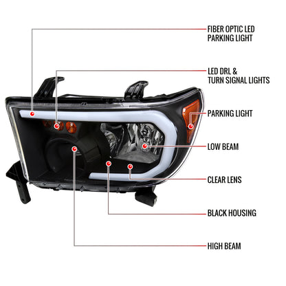 Spec-D 2007-2013 Toyota Tundra/2008-2017 Sequoia LED Tube OE Style with LED Turn Signal Black Headlights