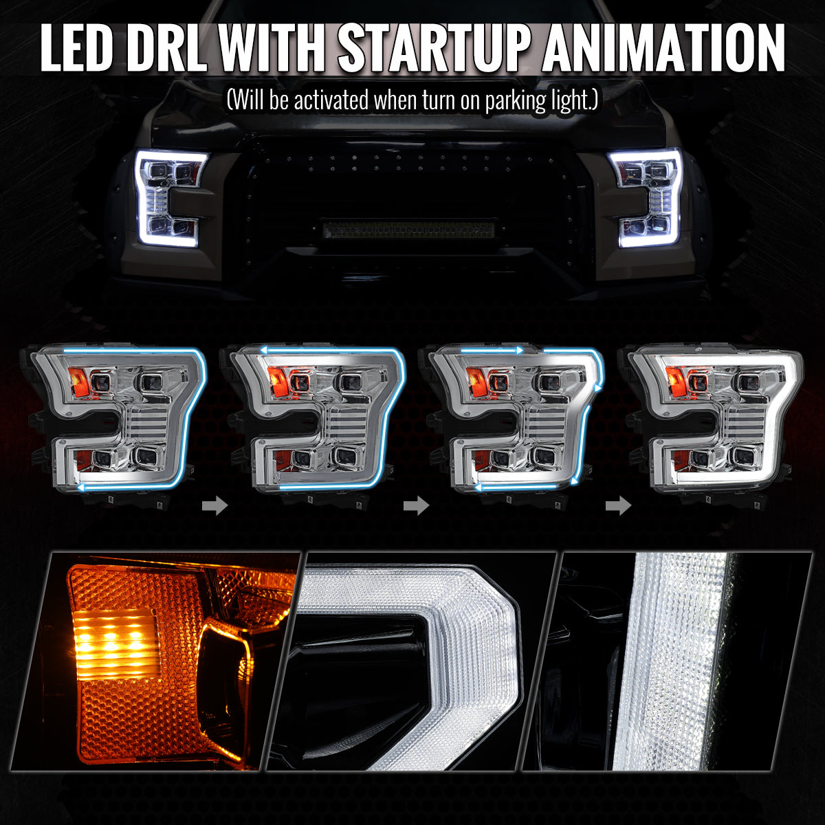 2015-2017 F-150 Chrome Housing Clear Lens Headlights Sequential Spec-D