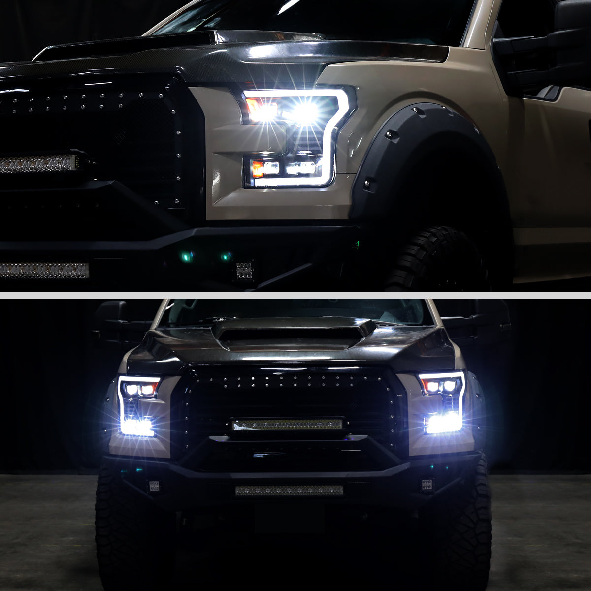 Ford F-150 2015-2017 Spec-D Black Projector Headlights LED DRL