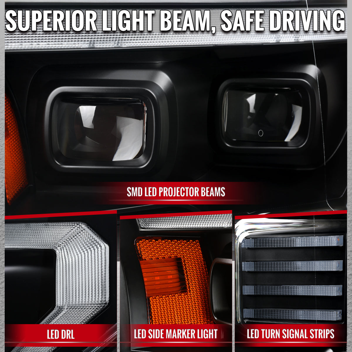 Spec-D F-150 2015-2017 Black Projector Headlights Sequential Turn Signal