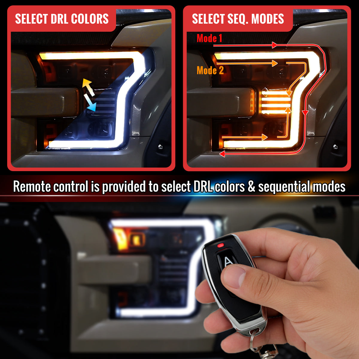 2015-2017 Ford F-150 Black Projector Headlight Set Spec-D Sequential