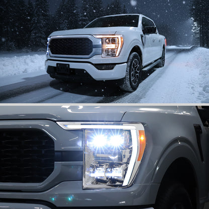 Spec-D 2021-2023 Ford F-150 Clear Lens LED Projector Headlights Chrome Housing