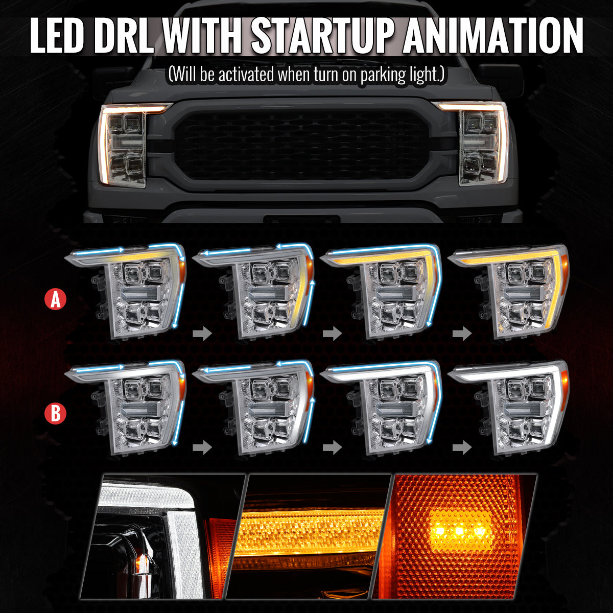 2021-2023 F-150 Spec-D Projector Headlights Chrome Clear Lens Sequential Turn Signal