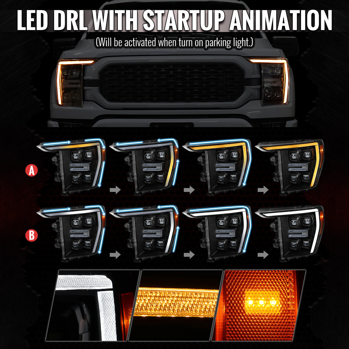 2021-2023 F-150 Spec-D Projector Headlights Clear Lens Switchback Sequential Turn Signal