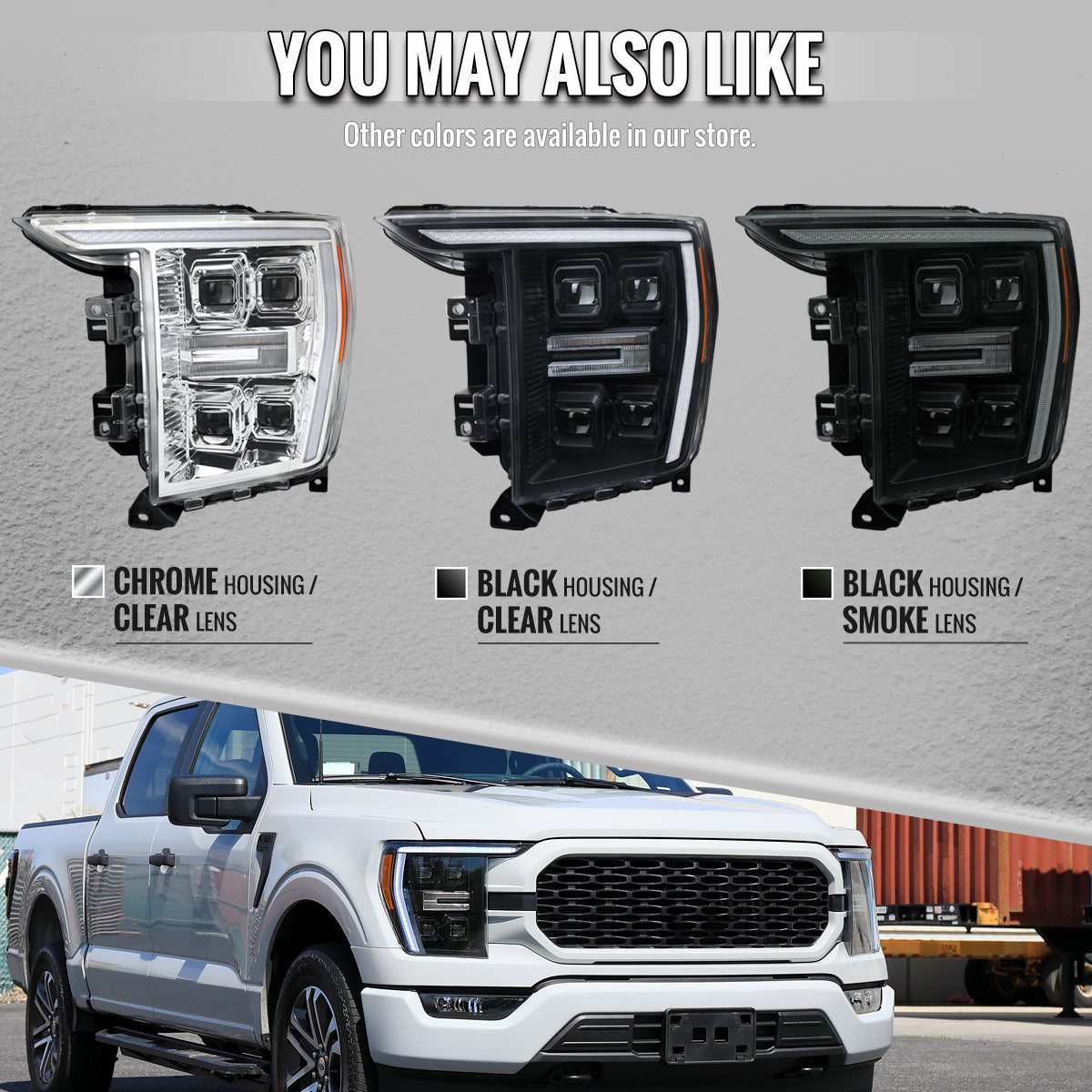 Spec-D 2022-2023 Ford F-150 Matte Black Headlights Clear Lens LED DRL Strip