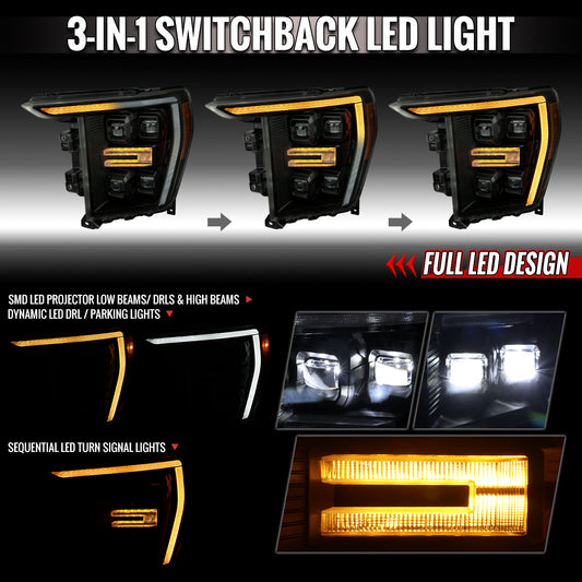Spec-D 2021-2023 Ford F-150 LED Projector Headlights Black Housing Smoked Lens
