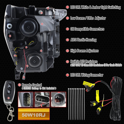 2021-2023 Ford F-150 Spec-D Black Housing Smoked Lens LED Projector Headlight Set